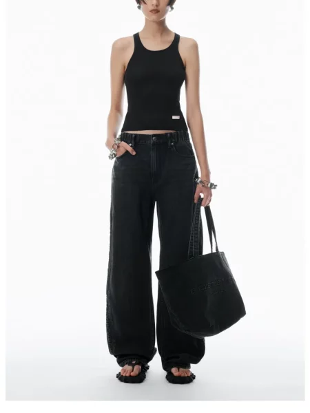 Plačiakojis džinsai Alexander Wang juoda