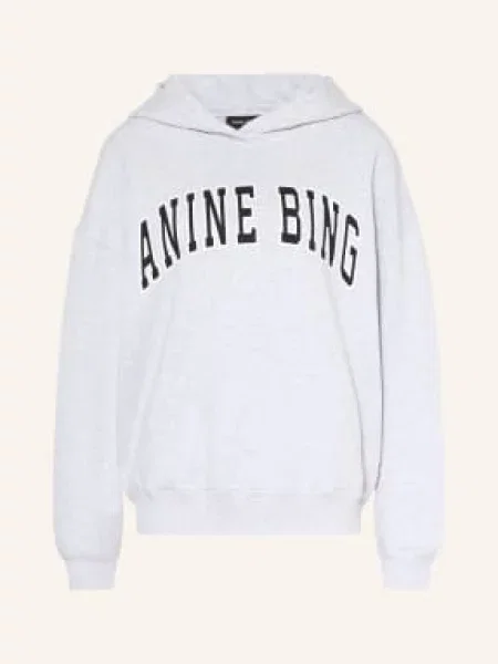 Anine Bing Mikina S Kapucí Harvey světle šedá černá bílá