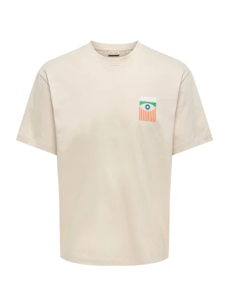 Only & Sons Tricou ONSFRED bej / verde / portocaliu homar alb