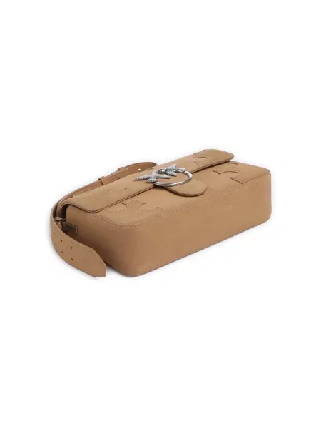 Semišová crossbody kabelka Pinko béžová