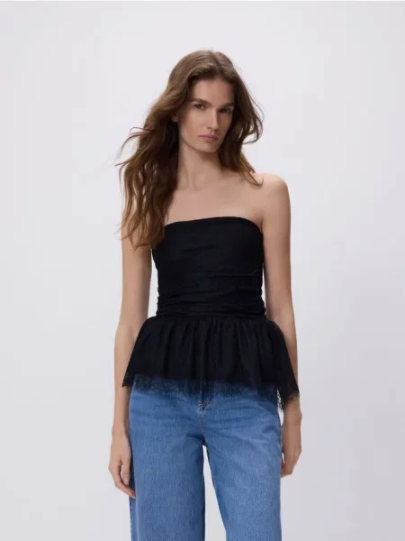 Cămașă Reserved din dantelă negru