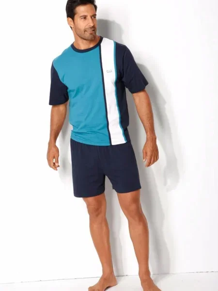 H.I.S Pijama scurtă bleumarin / turcoaz alb