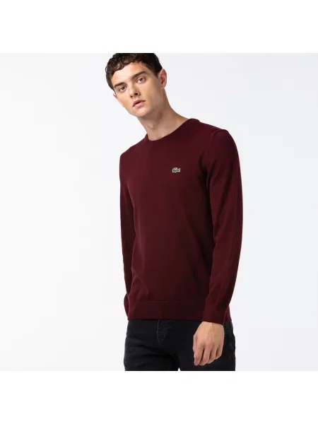 Lacoste Sweter Z Bawełny Organicznej Z Okrągłym Dekoltem Bordowy
