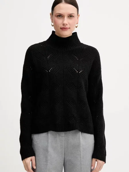 United Colors of Benetton pulover din amestec de lână light cu turtleneck negru