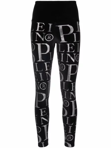 Leggings Philipp Plein cu talie înaltă de catifea cu imagine negru