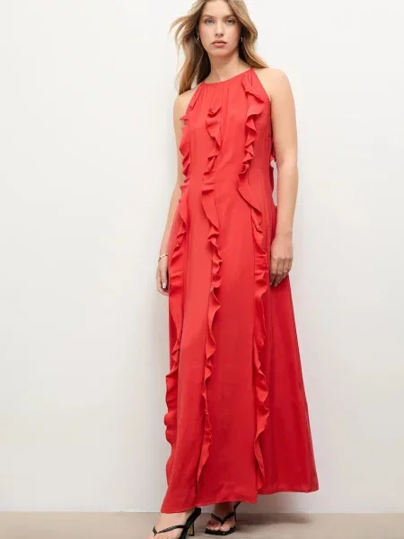 Answear.LAB sukienka maxi prosta czerwony