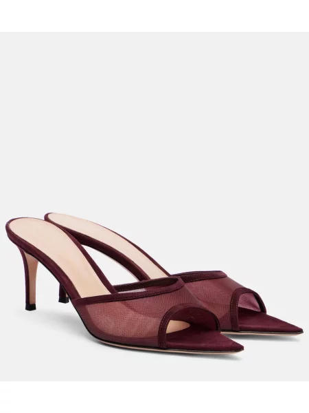 Papuci tip mules Gianvito Rossi din piele de căprioară bordo