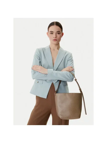 Calvin Klein Emblem Aop Medium Bucket Bag Desert Taupe Universal brązowy