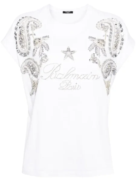 Tricou Balmain de cristal alb
