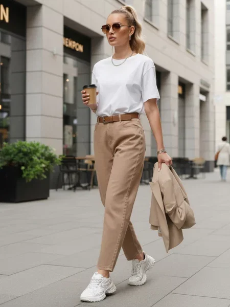 Talie blugi drepți Dstreet cu talie înaltă bej