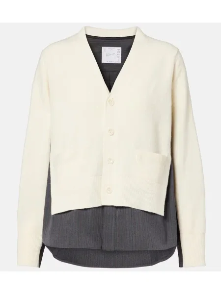 Cardigan Sacai de lână cu dungi alb