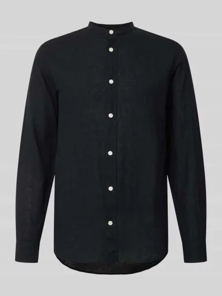 Koszula lniana o kroju slim fit ze stójką model ‘CAIDEN’ Only & Sons czarna
