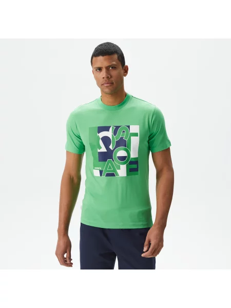 Lacoste Koszulka Slim Fit Crew Neck Z Nadrukiem zielony