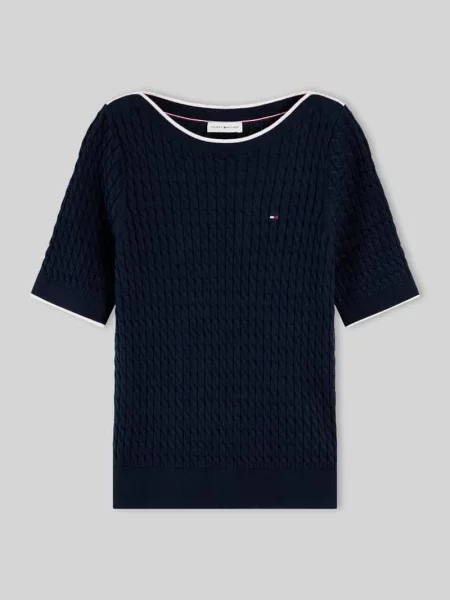 Sweter w kroju regular fit z czystej bawełny z krótkimi rękawami Tommy Hilfiger granatowy