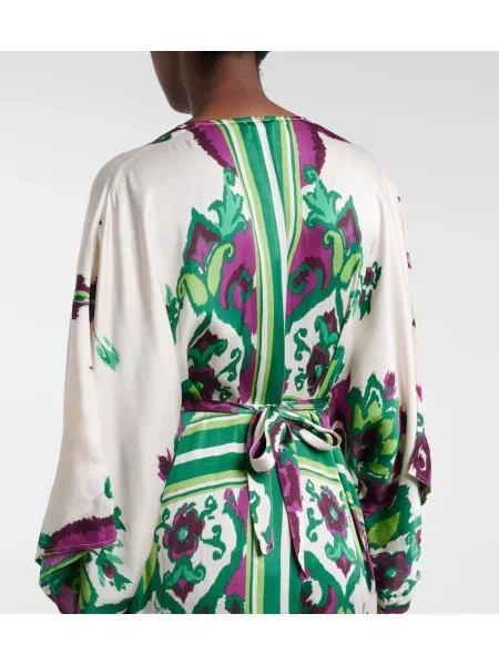 Rochie Poupette St Barth din satin cu model floral verde