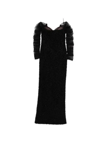 Rochie maxi Jean-louis Sabaji cu volane de costum negru