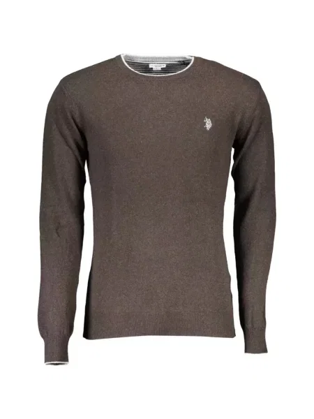 Pulover U.s. Polo Assn. cu broderie cu decolteu rotund maro
