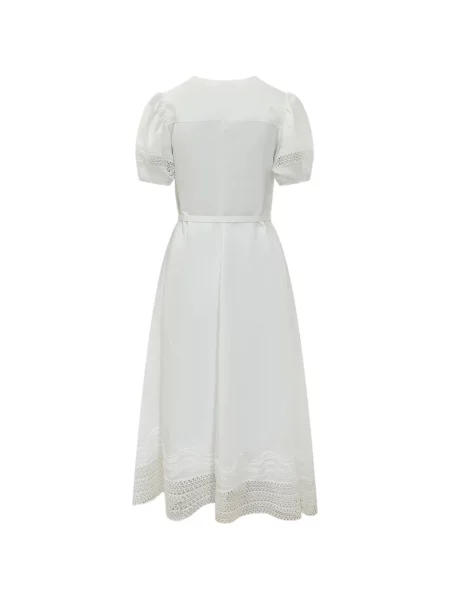 Cu centură rochie midi Boss din dantelă alb