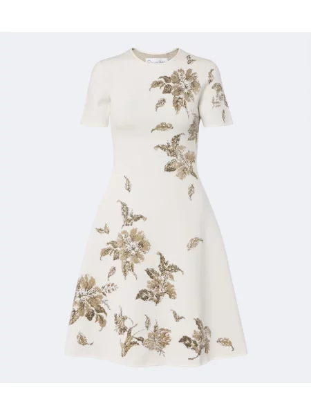 Rochie Oscar De La Renta cu model floral tricotate alb