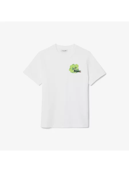 Lacoste Koszulka Z Dżerseju Z Kwiatowym Nadrukiem biała