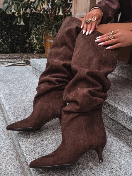 Kozačky Boto na jehlovém podpatku hnědé