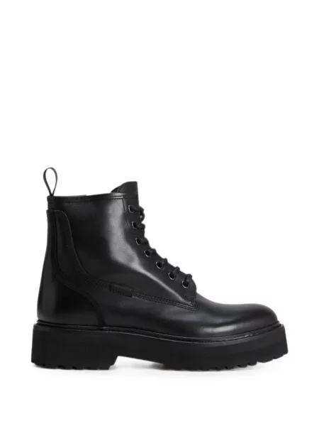 Cizme scurte Woolrich cu șireturi din piele negru