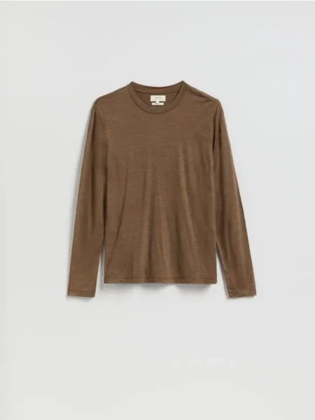 Cămașă Reserved de lână cu mâneci lungi lungă auriu