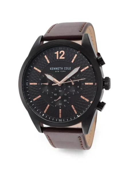 Ceas Kenneth Cole din piele cu bretele negru