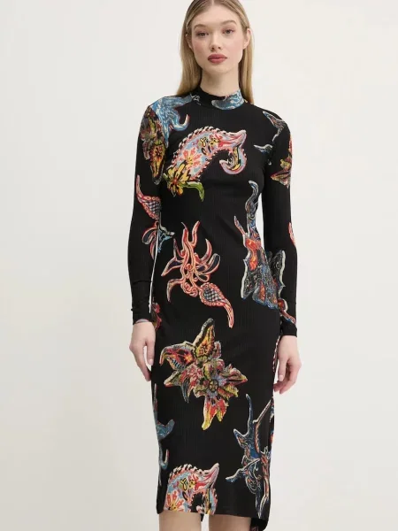 Desigual rochie MELTED PAISLEYS_LACROI midi drept negru