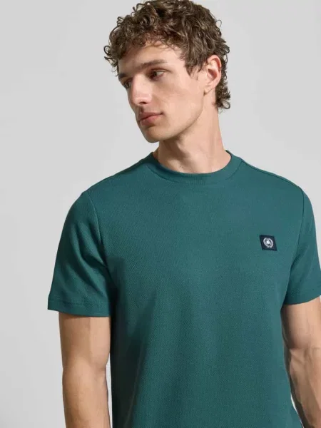 T-shirt z naszywką z logo i okrągłym dekoltem Lerros zielona