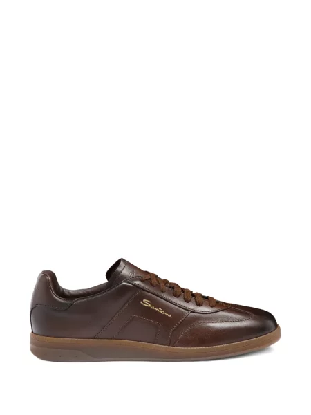 Sneakerși Santoni cu șireturi din piele maro