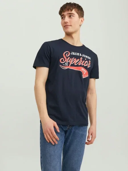JACK & JONES Tricou albastru / roșu / alb