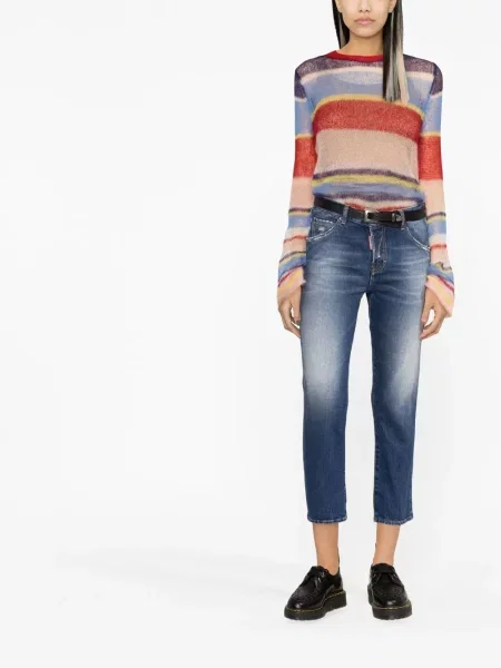 Oříznuté džíny Dsquared2 s oděrkami modré