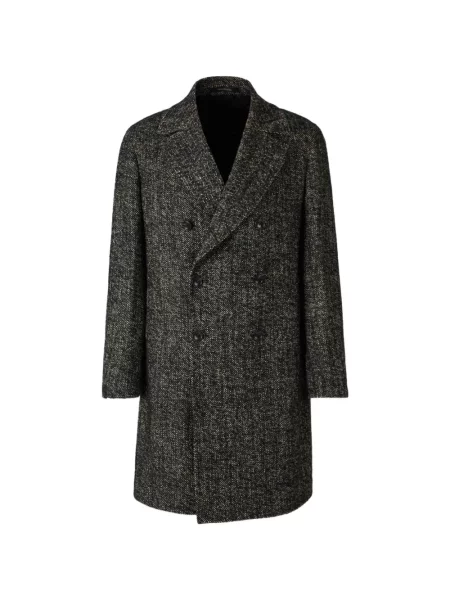 Palton Tagliatore cu model herringbone cu două rânduri de nasturi negru