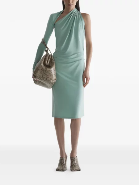 Rochie Mugler drapată de costum albastru