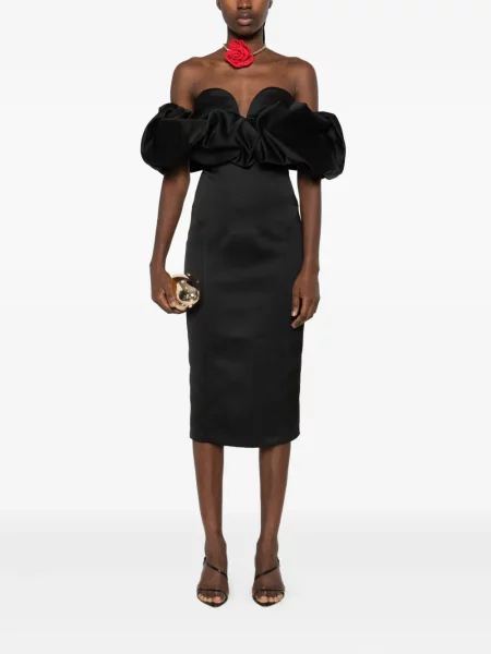 Rochie midi Elisabetta Franchi cu volane până la genunchi de costum negru