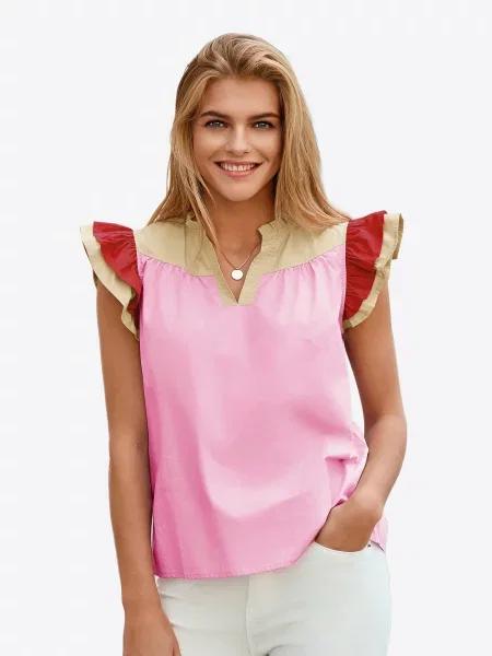Imily Bela Bluză kaki roşu închis roz