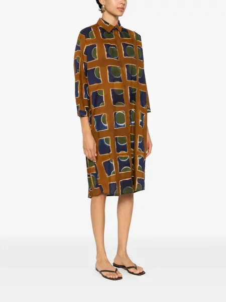Rochie midi Yavi cu imprimeu geometric maro
