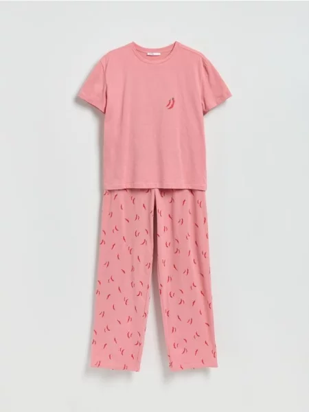 Reserved Set pijama din două piese cu imprimeu roșu-aprins roșu