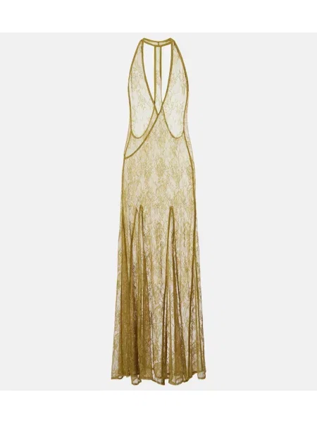 Rochie maxi Adriana Degreas din dantelă cu spatele deschis verde