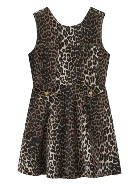 Rochie mini Ganni cu imagine cu model leopard de costum maro