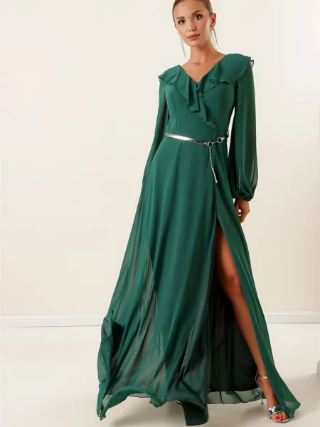 Cu centură rochie maxi By Saygı din șifon verde