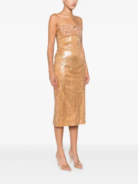 Rochie midi David Koma cu paiete până la genunchi de costum maro
