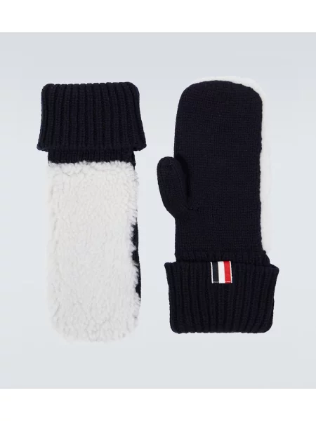 Volnene rokavice Thom Browne modra