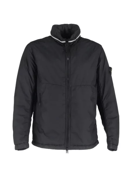 Geacă Stone Island cu dungi cu glugă cu strasuri negru