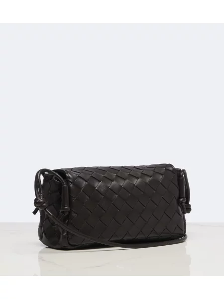 Usnjena crossbody torbica Bottega Veneta rjava