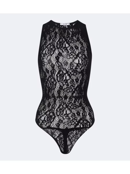 Body Wolford cu model floral din dantelă negru