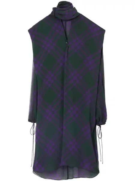 Bluză Burberry de mătase în carouri violet