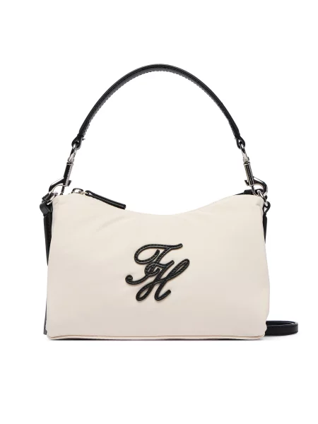 Ročna torba Tommy Hilfiger Th Elevated Nylon Mini Crossover Écru črna