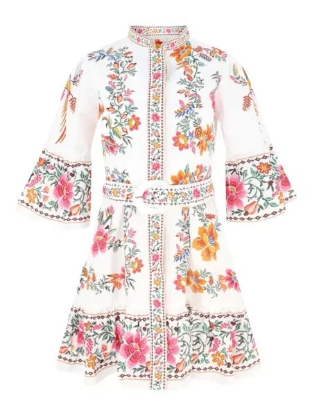 Rochie mini Farm Rio cu model floral de costum alb